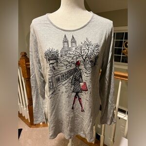 Chico's Gray Long Sleeve Top with Cityscape Design, NWT, Chicos 2 (12)